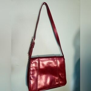 Red-Brown Leather Multi-pocket Shoulder Bag Purse